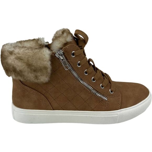 New Report Women US 7.5 Brown Shoes Fur High Top Sneakers Lace Up Zip Booties - Picture 2 of 11